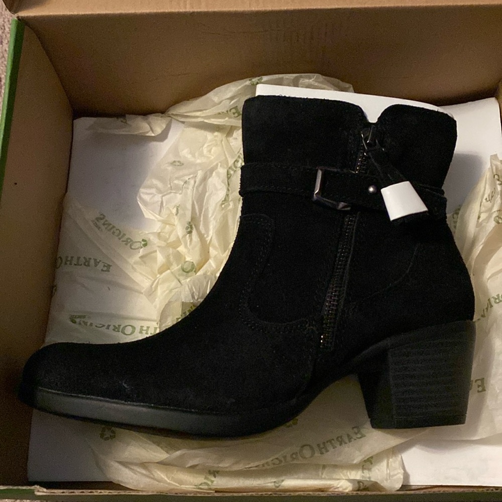 Brand new with tags and in box. Never been tried on. Size 8.5 black suede